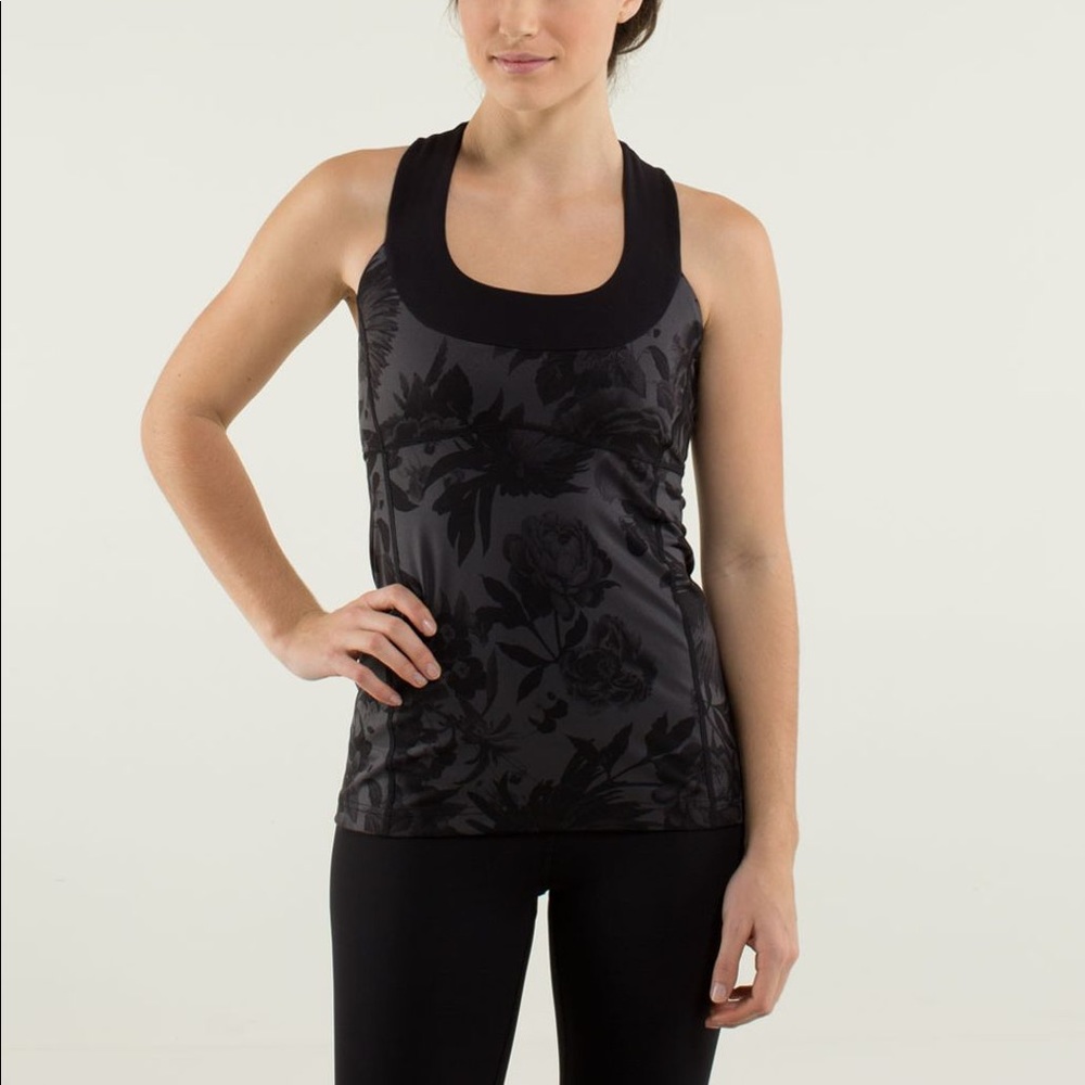 Lululemon Black Brisk Bloom Scoop Neck Tank Top